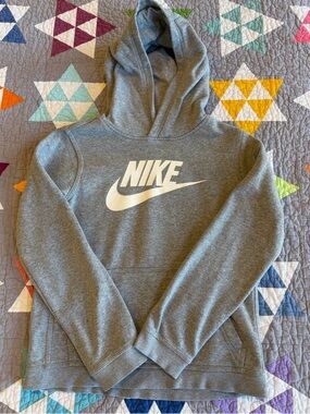 Nike Light Gray Hooded Sweatshirt with Black Logo